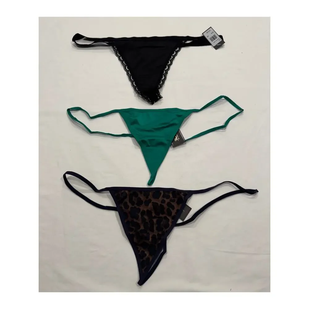NWT Frederick's of Hollywood Thong String Panties 1X Black‎ Leopard Green LOT 3